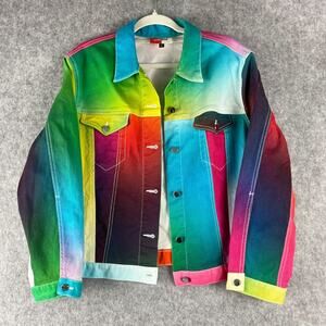 Bruce Glen Gradient Denim Jacket Women XL Organic Stretch Colorful Vibrant Artsy